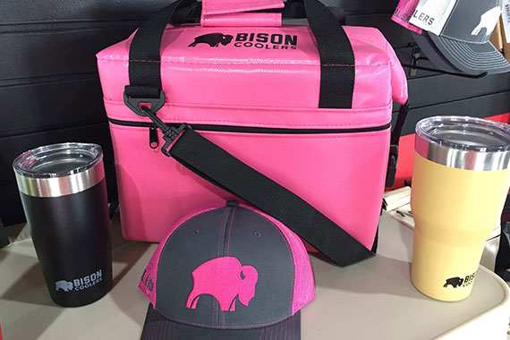 Bison bags, hats and cups for sale