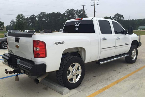 White truck parked outside