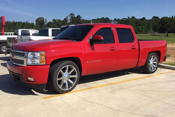 Red truck parked outside